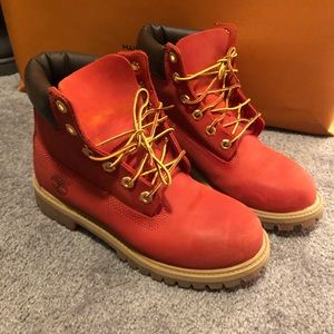 Red timberland boots